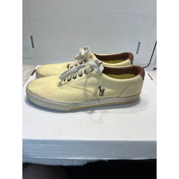 Polo Ralph Lauren Yellow Vaughn Sneakers Canvas Lace-Up Tennis Shoes Mens - Picture 1 of 11
